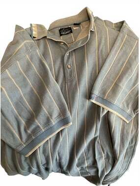 Vintage Greg Norman Collection Blue and Tan Vertical Striped Polo Shirt XXL